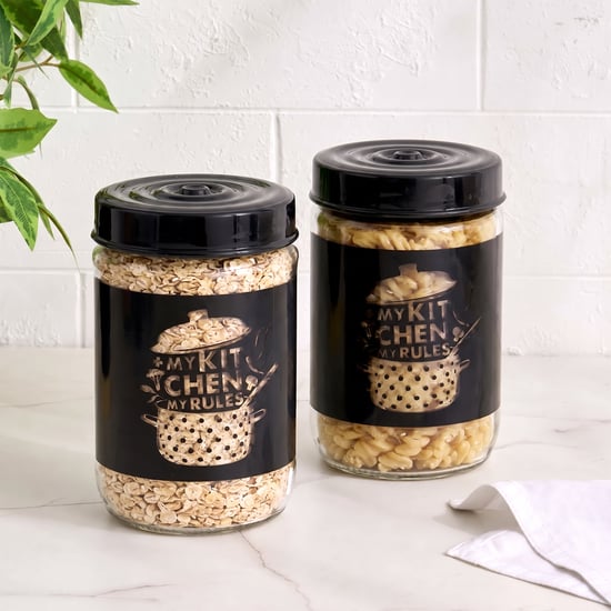 Corsica Dynore Set of 2 Glass Printed Storage Jars - 660ml