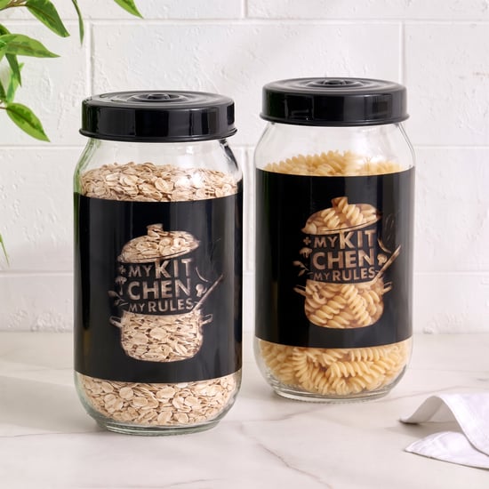 Corsica Dynore Set of 2 Glass Printed Storage Jars - 1L