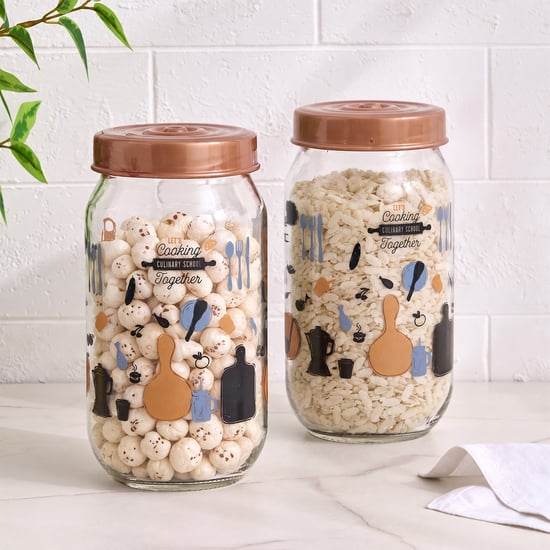 Corsica Dynore Set of 2 Glass Printed Storage Jars - 1L