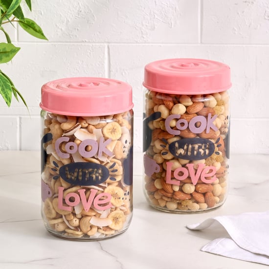 Corsica Dynore Set of 2 Glass Printed Storage Jars - 660ml
