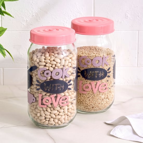Corsica Dynore Set of 2 Glass Printed Storage Jars - 1L