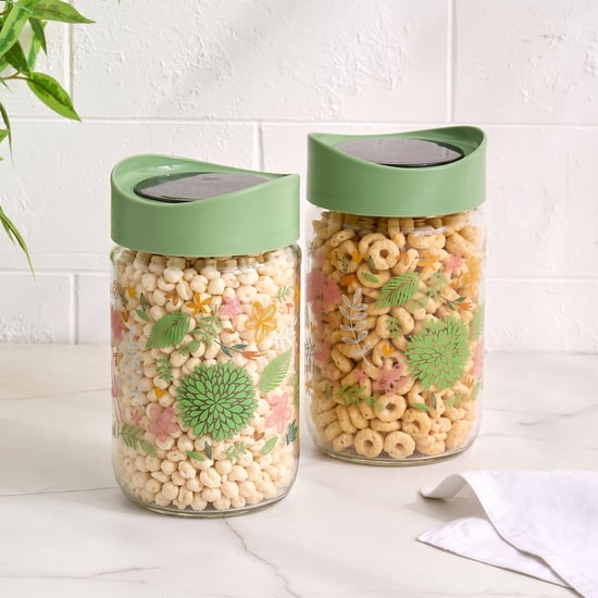 Corsica Dynore Set of 2 Glass Printed Storage Jars - 660ml