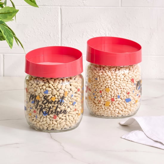 Corsica Dynore Set of 2 Glass Printed Storage Jars- 425ml