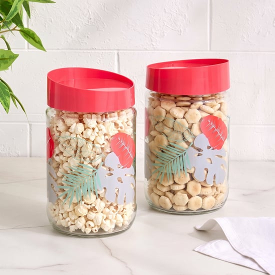 Corsica Dynore Set of 2 Glass Printed Storage Jars - 660ml