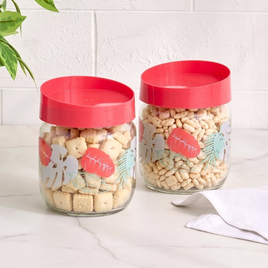 Corsica Dynore Set of 2 Glass Printed Storage Jars - 425ml