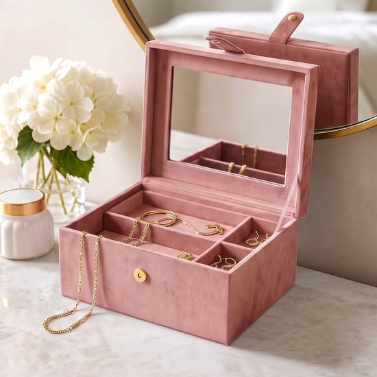 Orion Cosmetic Organizers Bloom Velvet Finish Embroidered Jewellery Box