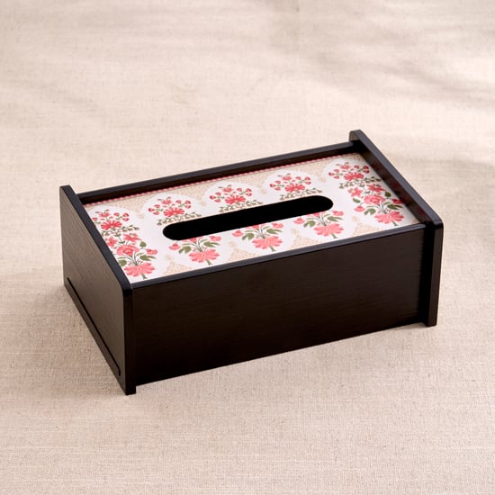 Oakland Wooden Floral Print Tissue Holder - 23x14x8.5cm
