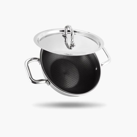STOREHAUS Tri-Ply Stainless Steel Non Stick Kadai with Lid - 2L