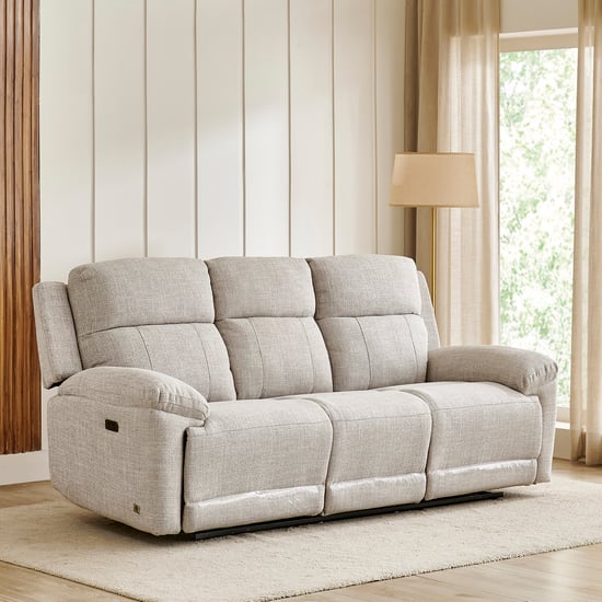 Lambert Fabric 3-Seater Electric Recliner with Drop-Down Table - Beige