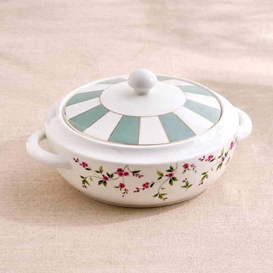 India Inspired Bone China Floral Print Donga with Lid - 1.8L