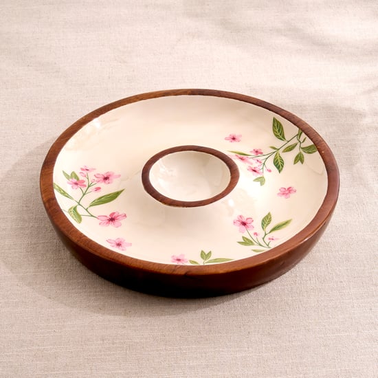 Royal Garden Mango Wood Printed Chip and Dip Platter