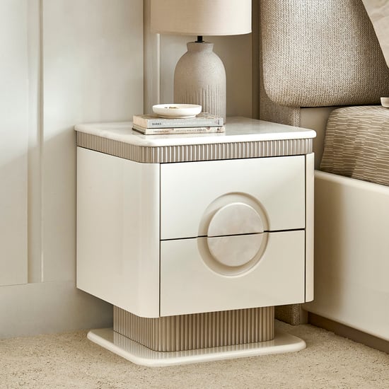 Inara Bedside Table with Drawers - Cream