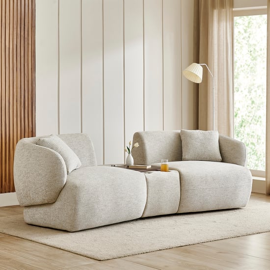 Kaj Fabric 3-Seater Sofa with Electric Console - Beige