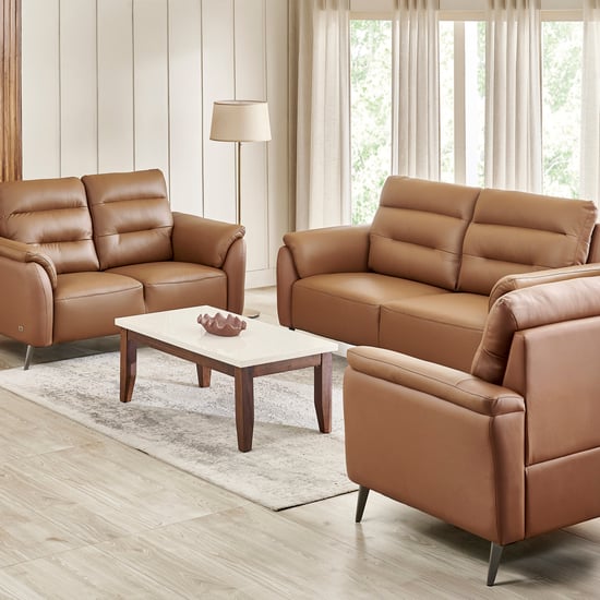 Amanda Half Leather 3+2+1 Seater Sofa Set - Tan