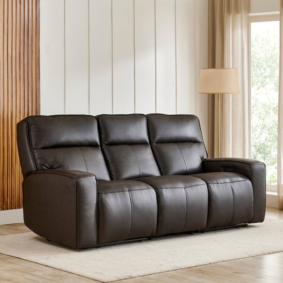 Caden Half Leather 3-Seater Electric Recliner - Brown