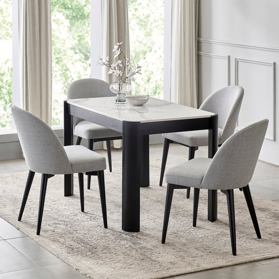 Norway Ceramic Top 4-Seater Dining Set with Chairs - Grey