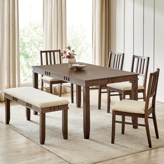 Trio NXT Solid Wood 6-Seater Dining Set with Chairs and Bench - Walnut
