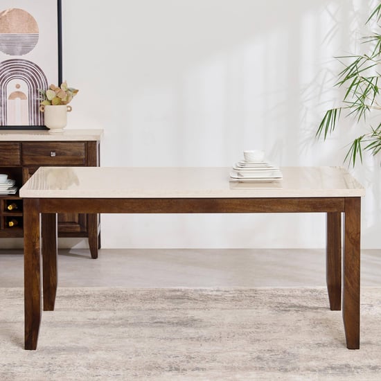 Giza Composite Marble Top 6-Seater Dining Set with Chairs - Beige