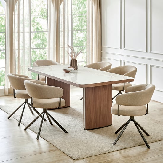 Ivy Sintered Stone Top 6-Seater Dining Set with Chairs - Brown