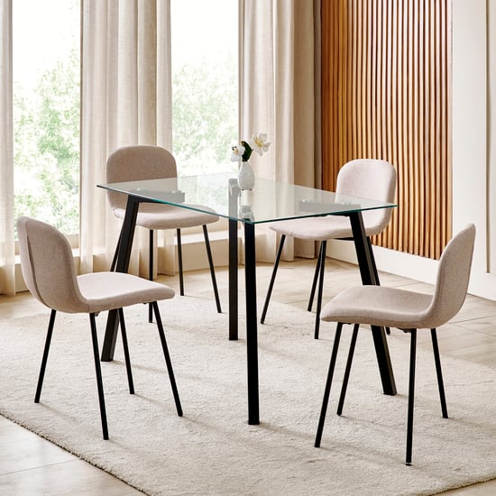 Helios Paul NXT Tempered Glass Top 4-Seater Dining Set with Chairs - Black