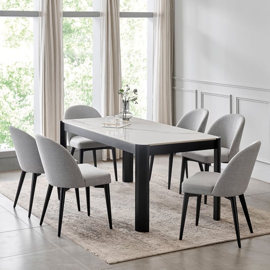 Norway Ceramic Top 6-Seater Dining Set with Chairs - White