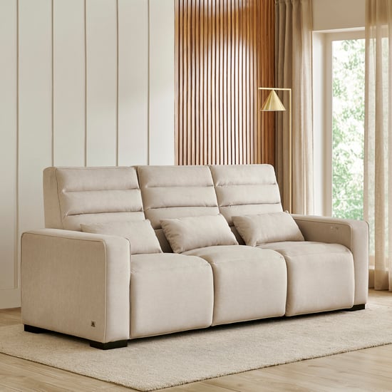 Baxter Fabric 3-Seater Electric Recliner with Cushions - Beige