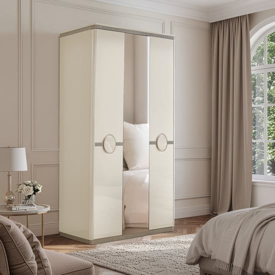 Inara 3-Door Wardrobe with Mirror - Cream