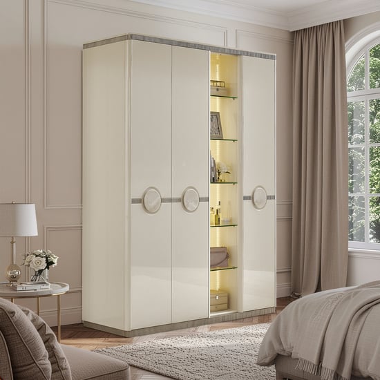 Inara 3-Door Wardrobe with Curio - Cream