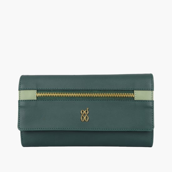 BAGGIT Women Solid Snap Button Tri-Fold Wallet Green