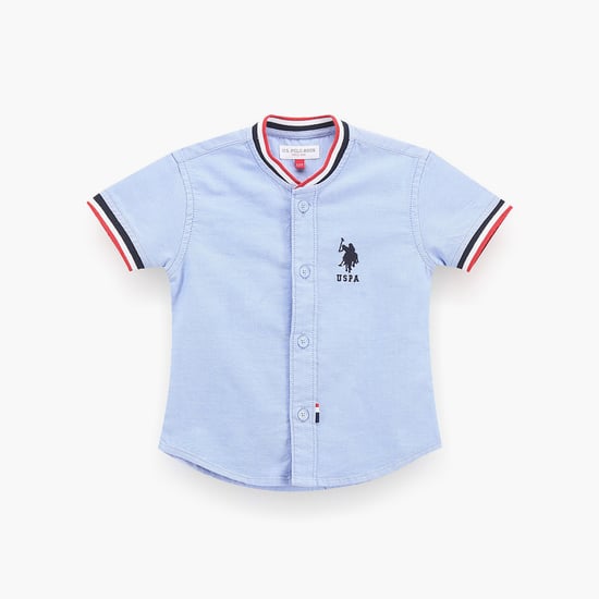 POLO KIDS Boys Striped Trim Baseball Collar Shirt