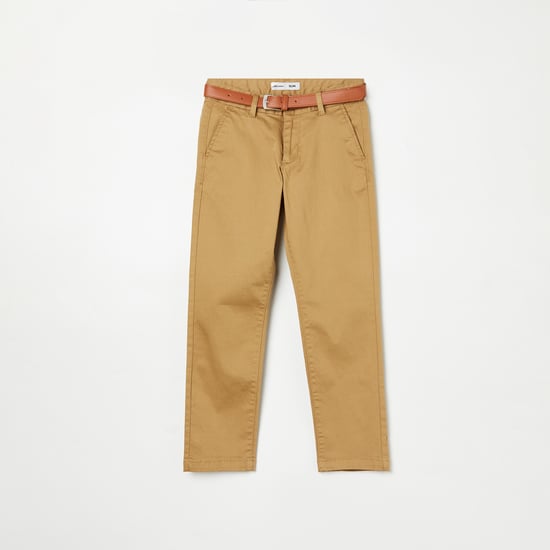 FAME FOREVER Boys Solid Belted Slim Fit Trousers