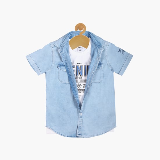 RUFF KIDS Boys Denim Shirt and T-shirt Blue