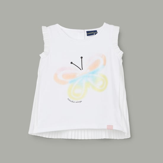JUNIORS Girls Printed Top with Pleated Back