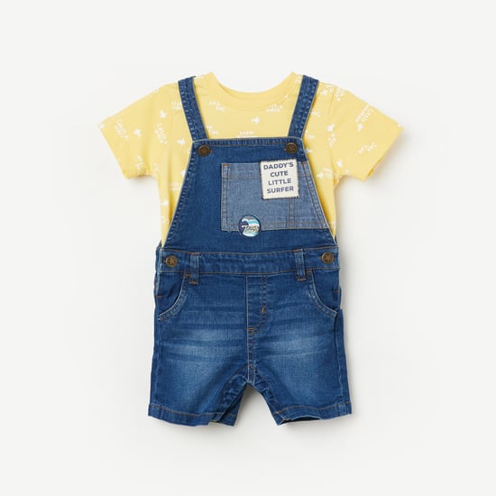 JUNIORS Boys Whiskered Denim Dungaree with T-shirt