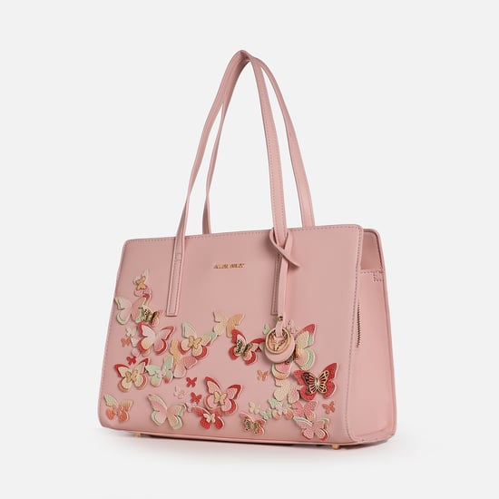 ALLEN SOLLY Women Butterfly Applique Shoulder Bag Pink