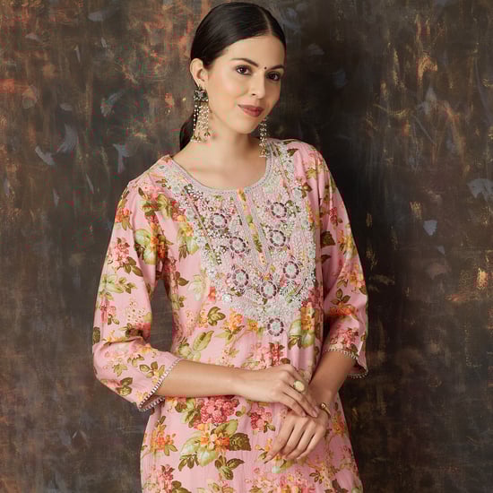 MELANGE Yoke Embroidered Straight Kurta