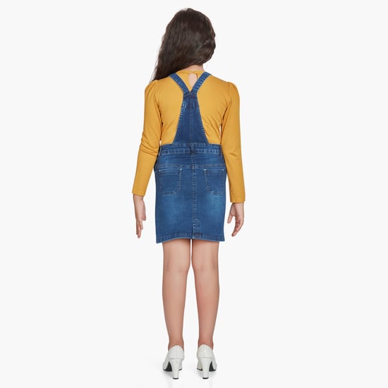 PEPPERMINT Girls Rinsed Denim Dungaree Dress with Top