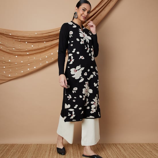 MELANGE Floral Printed Winter Straight Kurta