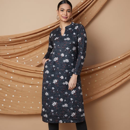 MELANGE Floral Printed Winter Straight Kurta