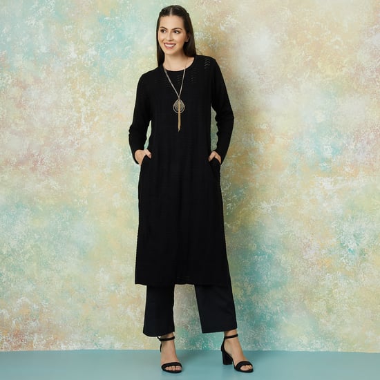 MELANGE Open Knit Straight Kurta