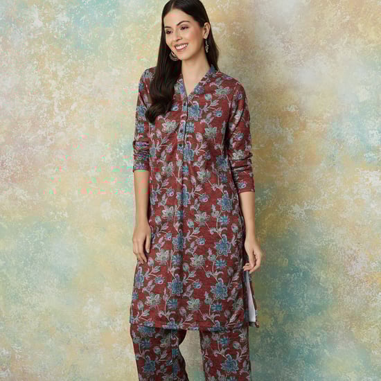 MELANGE Floral Printed Winter Straight Kurta Set