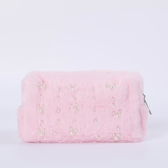 GINGER Fuzzy Pearl Embellished Pouch