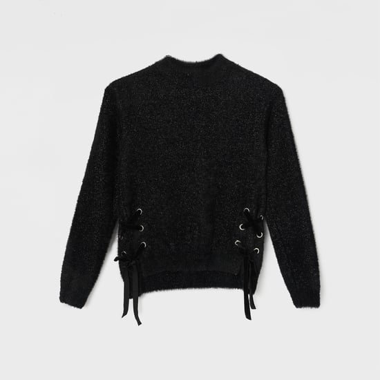 FAME FOREVER Shimmer Lace-Up Sweater
