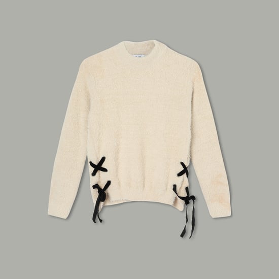 FAME FOREVER Metallic Sweater with Lace-Up