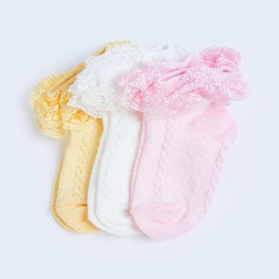 FAME FOREVER Girls Frill Ankle-Length Socks - Pack of 3