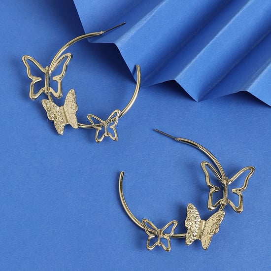 Gold Butterfly Hoop Earrings top