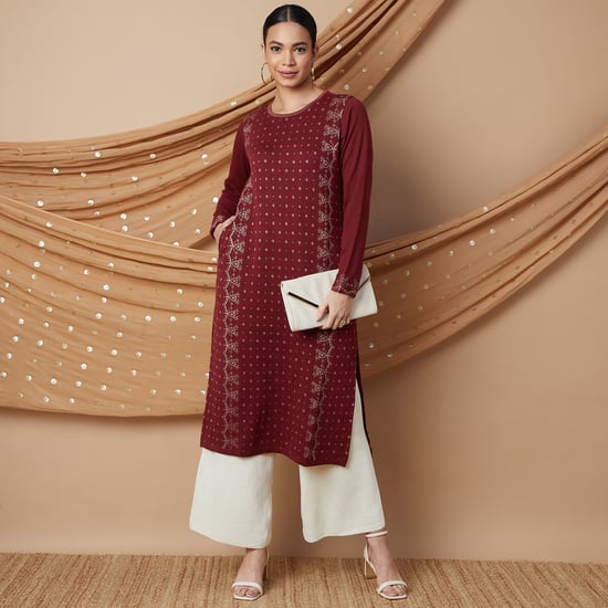 MELANGE Printed Winter Straight Kurta