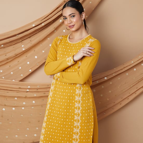 MELANGE Printed Winter Straight Kurta