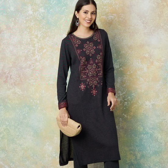 MELANGE Printed Winter Straight Kurta