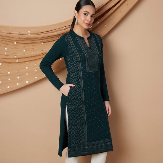 MELANGE Patterned Knit Straight Kurta